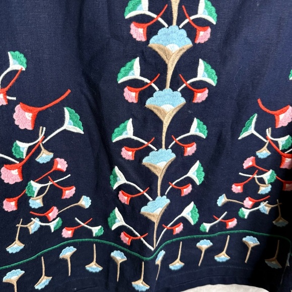 Boden Brooke Embroidered Floral A-Line Linen Cotton Blend Skirt In Blue US Sz 12 - Picture 8 of 8